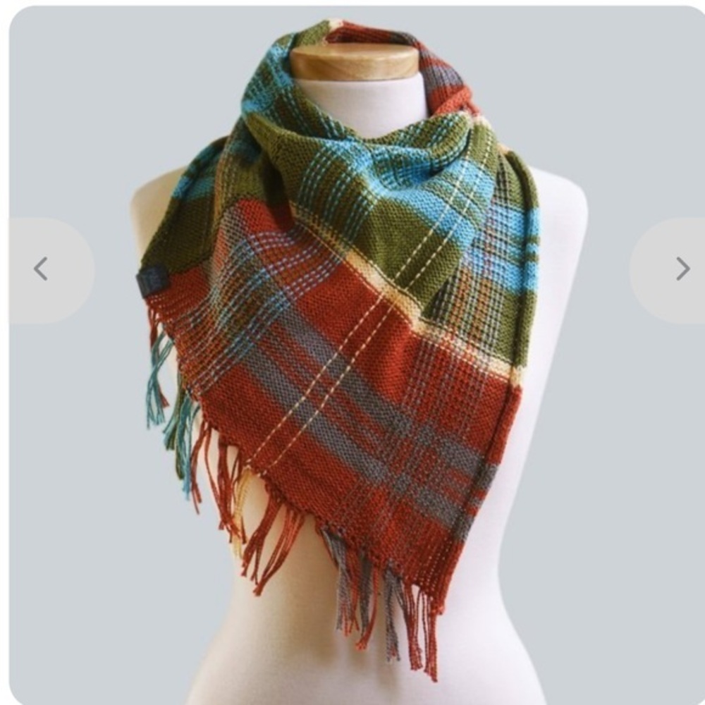 Knit & Hand Woven Cotton Bandana Style Fringe Scarf Made Wherever I am
